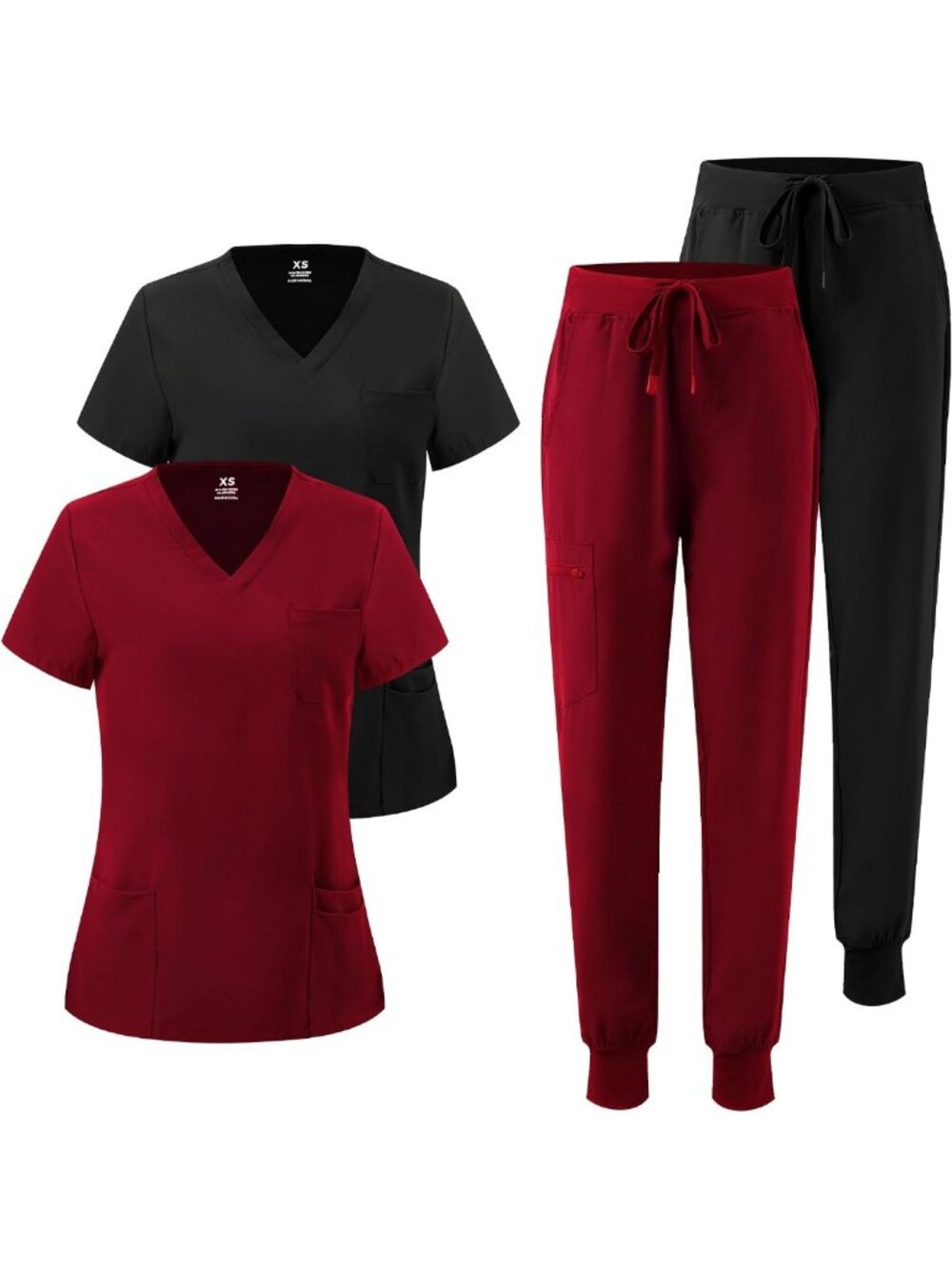 2 Pack Women's Scrubs Set - Stretch V-Neck Top & Jogger Pants with 9 Pockets